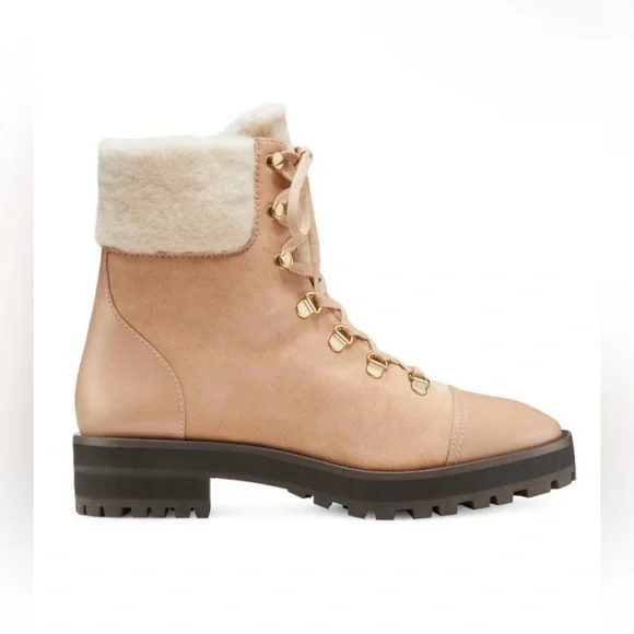 NWT Stuart Weitzman Alpine Leather & Suede Shearling Combat Boots 6.5 - Picture 8 of 9